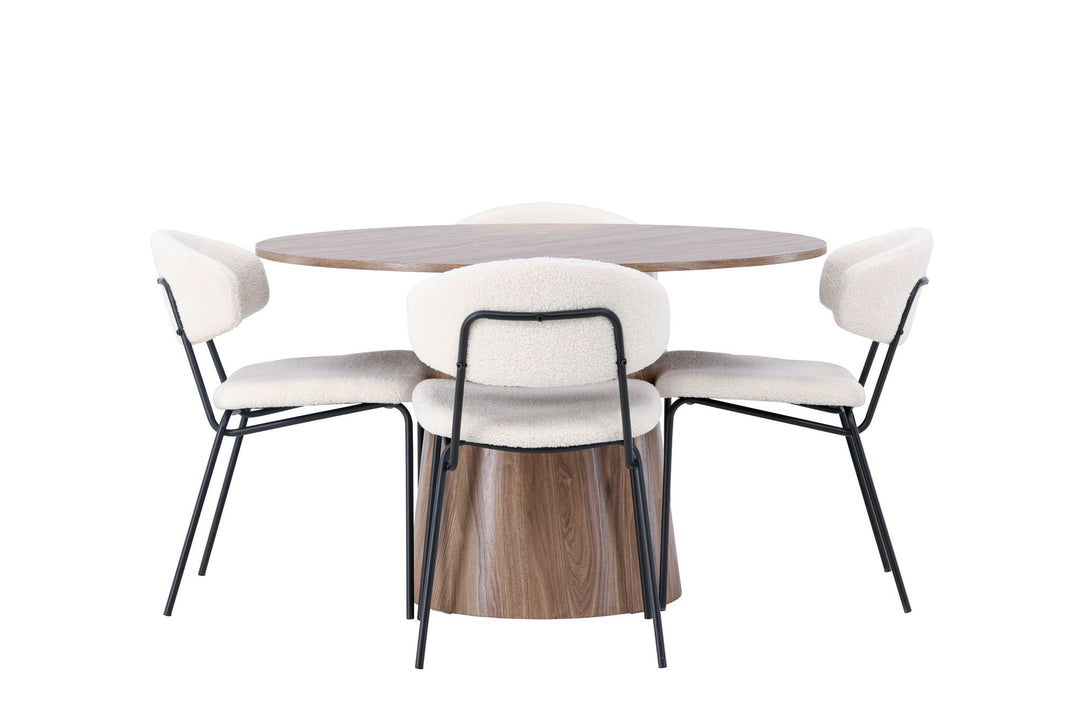 Venture Home Lanzo Dining Table φ120 - Natural / Natural MDF +Chico Dining Chair - Black / White Boucle _4