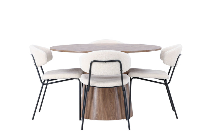 Venture Home Lanzo Dining Table φ120 - Natural / Natural MDF +Chico Dining Chair - Black / White Boucle _4