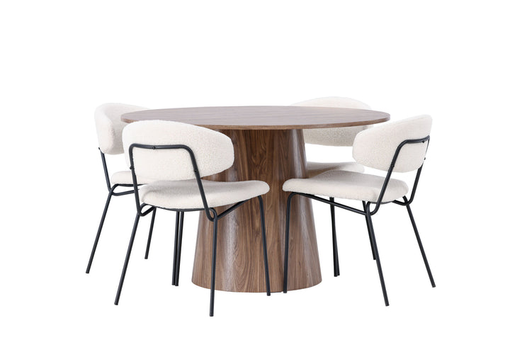 Venture Home Lanzo Dining Table φ120 - Natural / Natural MDF +Chico Dining Chair - Black / White Boucle _4
