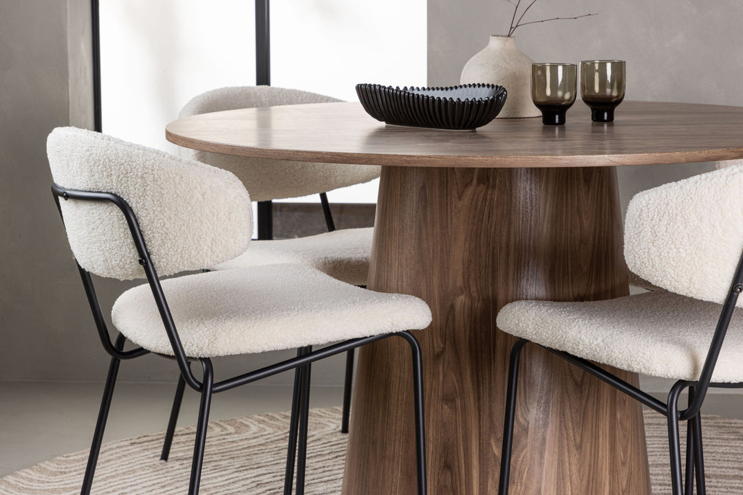 Venture Home Lanzo Dining Table φ120 - Natural / Natural MDF +Chico Dining Chair - Black / White Boucle _4