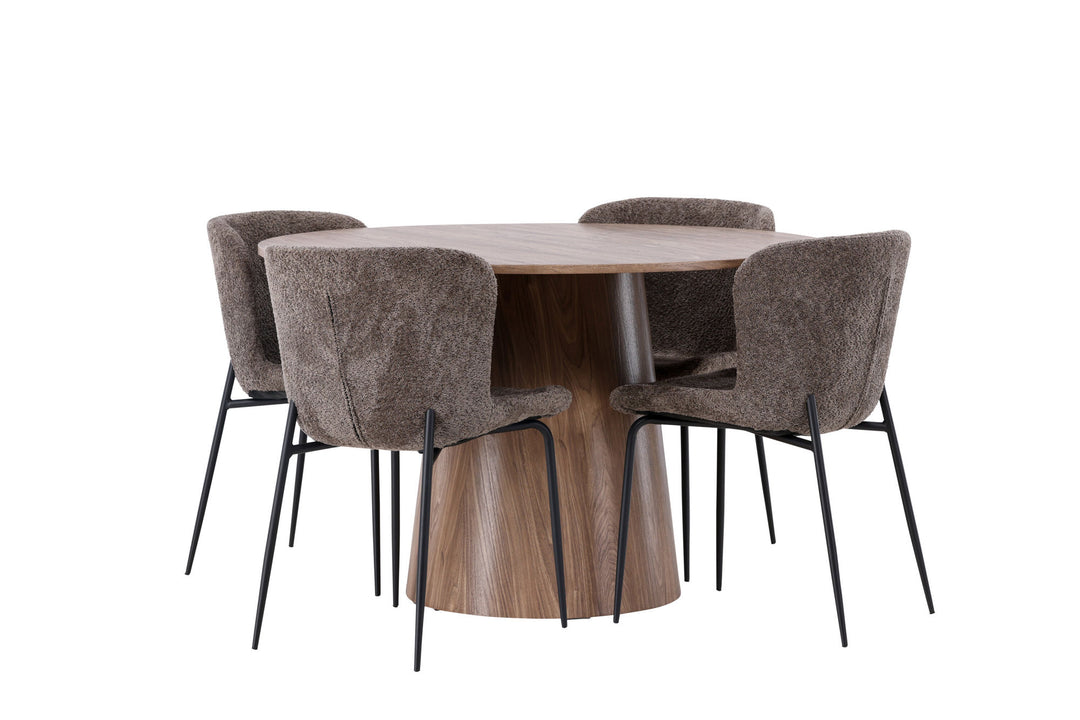 Venture Home Lanzo Dining Table φ120 - Natural / Natural MDF +Modesto Dining Chair - Grey / Smoked Black Boucle _4