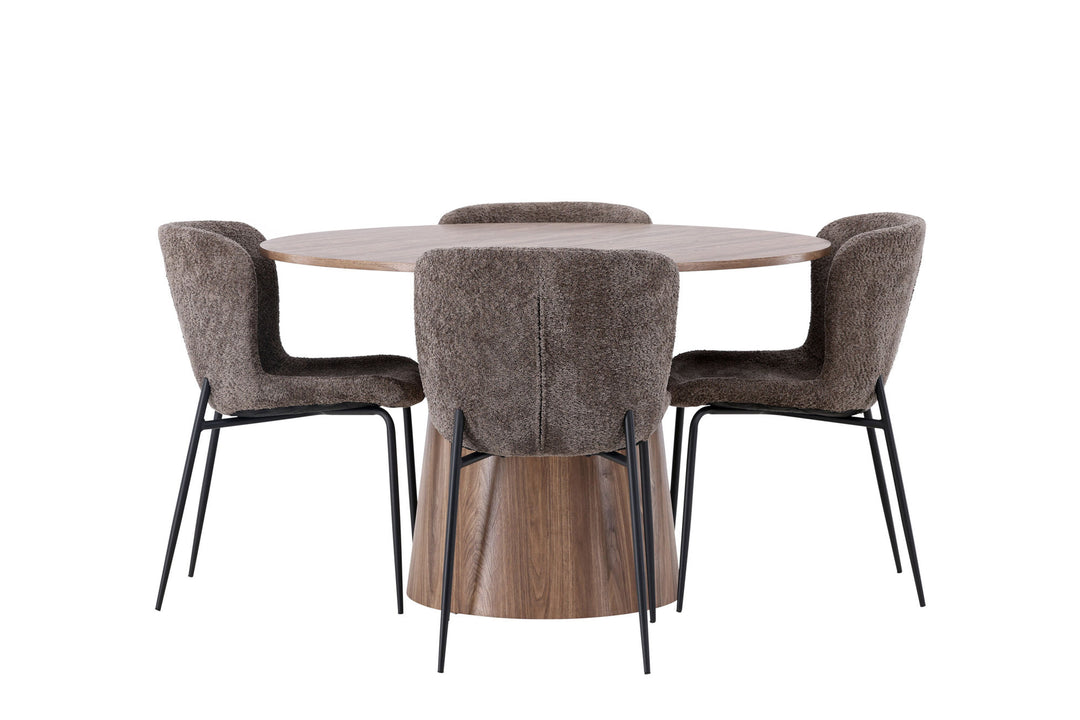 Venture Home Lanzo Dining Table φ120 - Natural / Natural MDF +Modesto Dining Chair - Grey / Smoked Black Boucle _4