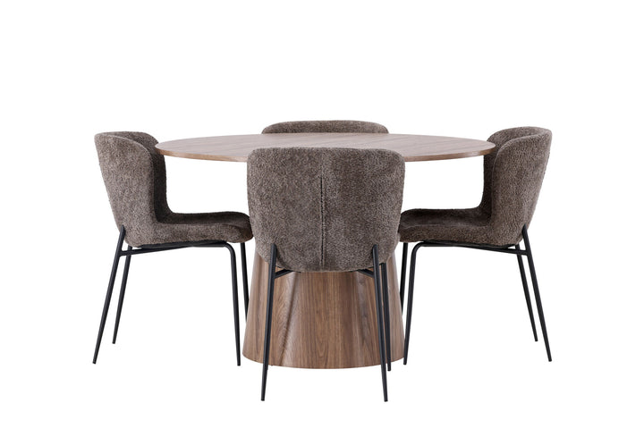 Venture Home Lanzo Dining Table φ120 - Natural / Natural MDF +Modesto Dining Chair - Grey / Smoked Black Boucle _4