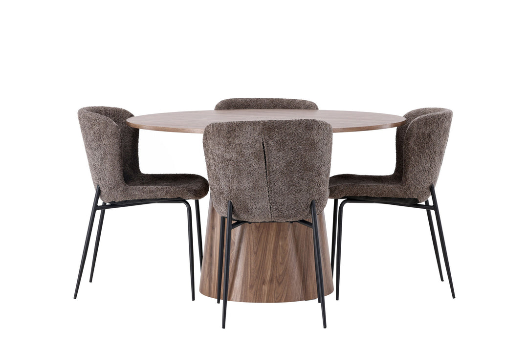 Venture Home Lanzo Dining Table φ120 - Natural / Natural MDF +Modesto Dining Chair - Grey / Smoked Black Boucle _4