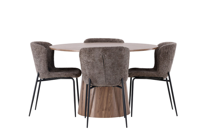 Venture Home Lanzo Dining Table φ120 - Natural / Natural MDF +Modesto Dining Chair - Grey / Smoked Black Boucle _4