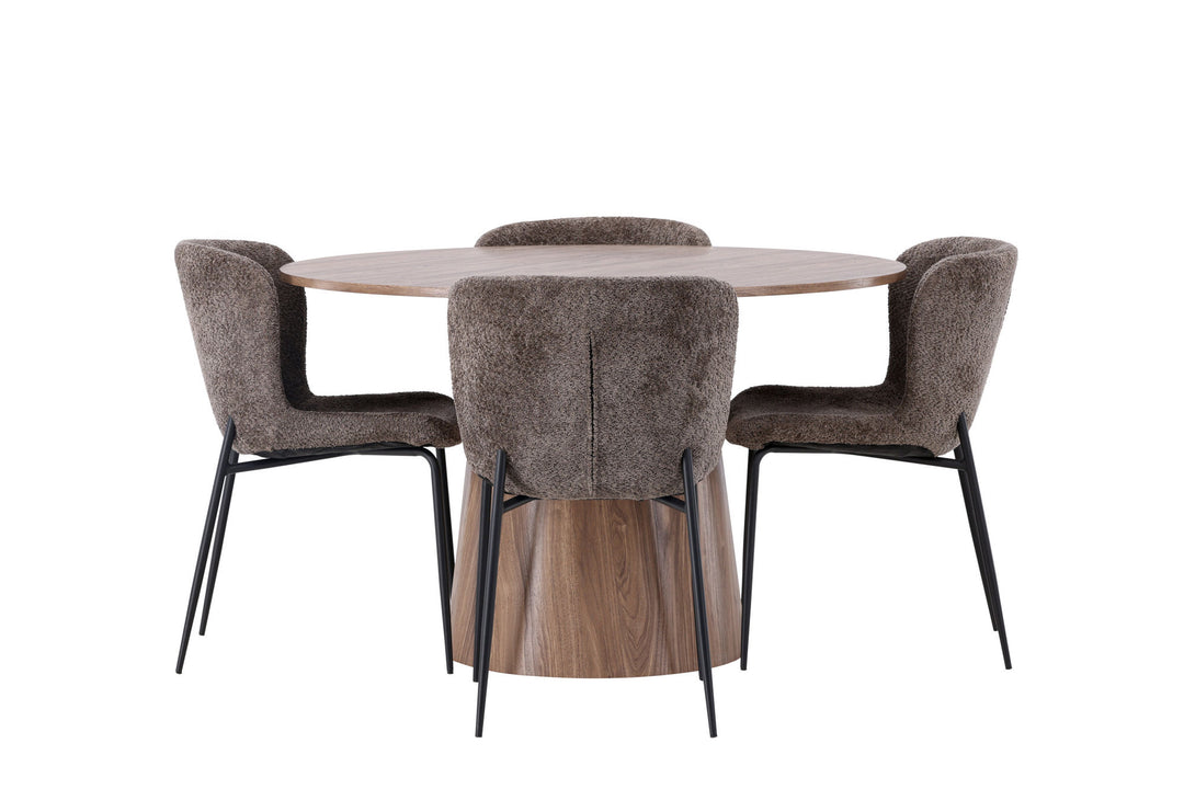Venture Home Lanzo Dining Table φ120 - Natural / Natural MDF +Modesto Dining Chair - Grey / Smoked Black Boucle _4