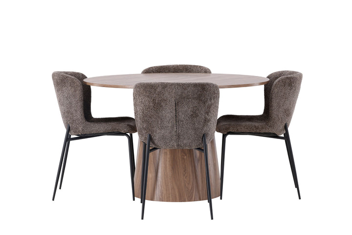 Venture Home Lanzo Dining Table φ120 - Natural / Natural MDF +Modesto Dining Chair - Grey / Smoked Black Boucle _4