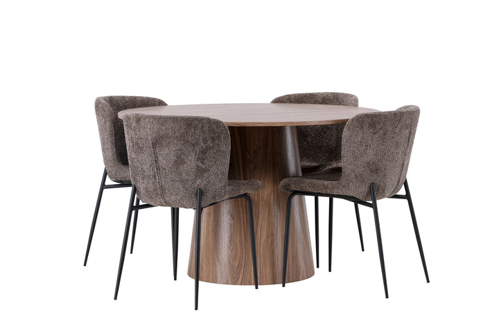 Venture Home Lanzo Dining Table φ120 - Natural / Natural MDF +Modesto Dining Chair - Grey / Smoked Black Boucle _4