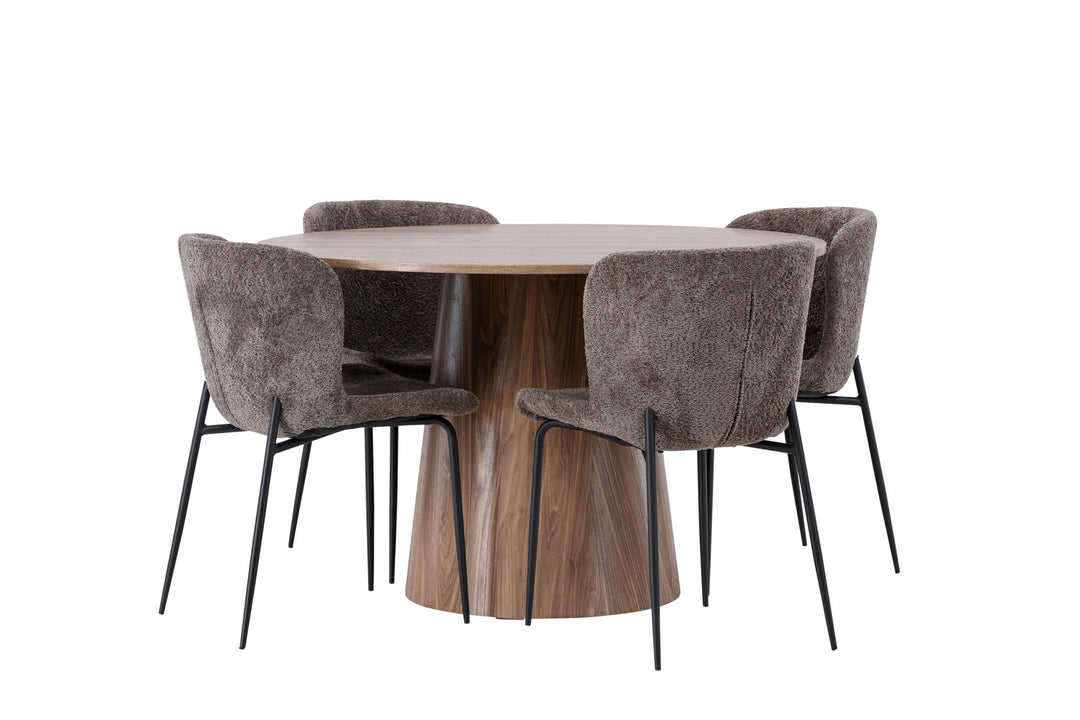 Venture Home Lanzo Dining Table φ120 - Natural / Natural MDF +Modesto Dining Chair - Grey / Smoked Black Boucle _4