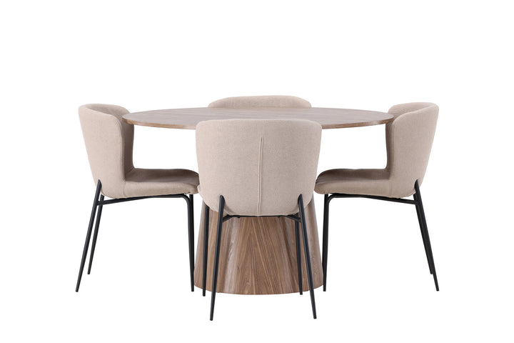 Venture Home Lanzo Dining Table φ120 - Natural / Natural MDF +Modesto Dining Chair - Beige / Beige Boucle _4