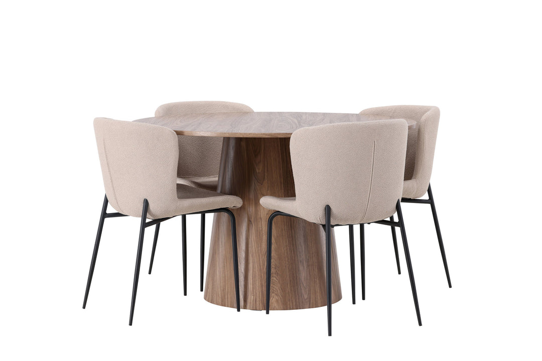Venture Home Lanzo Dining Table φ120 - Natural / Natural MDF +Modesto Dining Chair - Beige / Beige Boucle _4