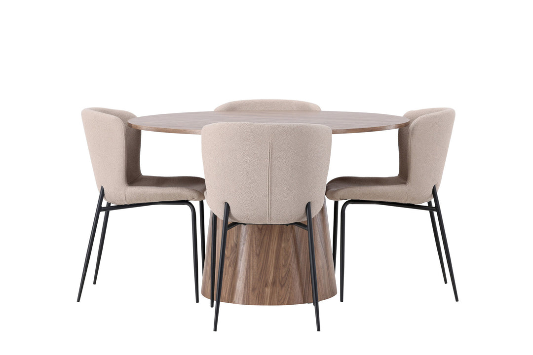 Venture Home Lanzo Dining Table φ120 - Natural / Natural MDF +Modesto Dining Chair - Beige / Beige Boucle _4
