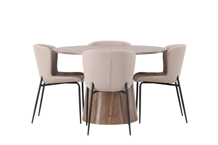 Venture Home Lanzo Dining Table φ120 - Natural / Natural MDF +Modesto Dining Chair - Beige / Beige Boucle _4
