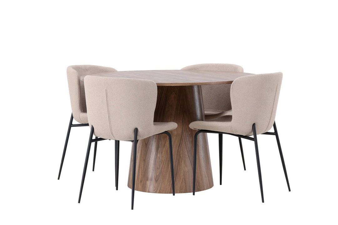 Venture Home Lanzo Dining Table φ120 - Natural / Natural MDF +Modesto Dining Chair - Beige / Beige Boucle _4