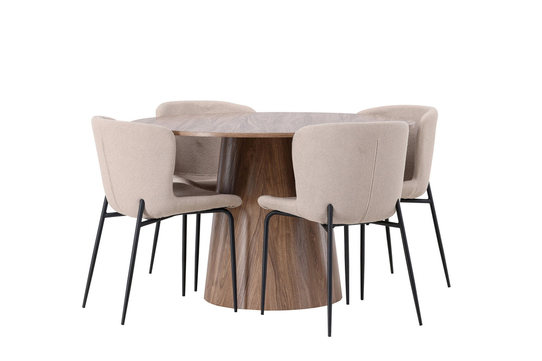 Venture Home Lanzo Dining Table φ120 - Natural / Natural MDF +Modesto Dining Chair - Beige / Beige Boucle _4