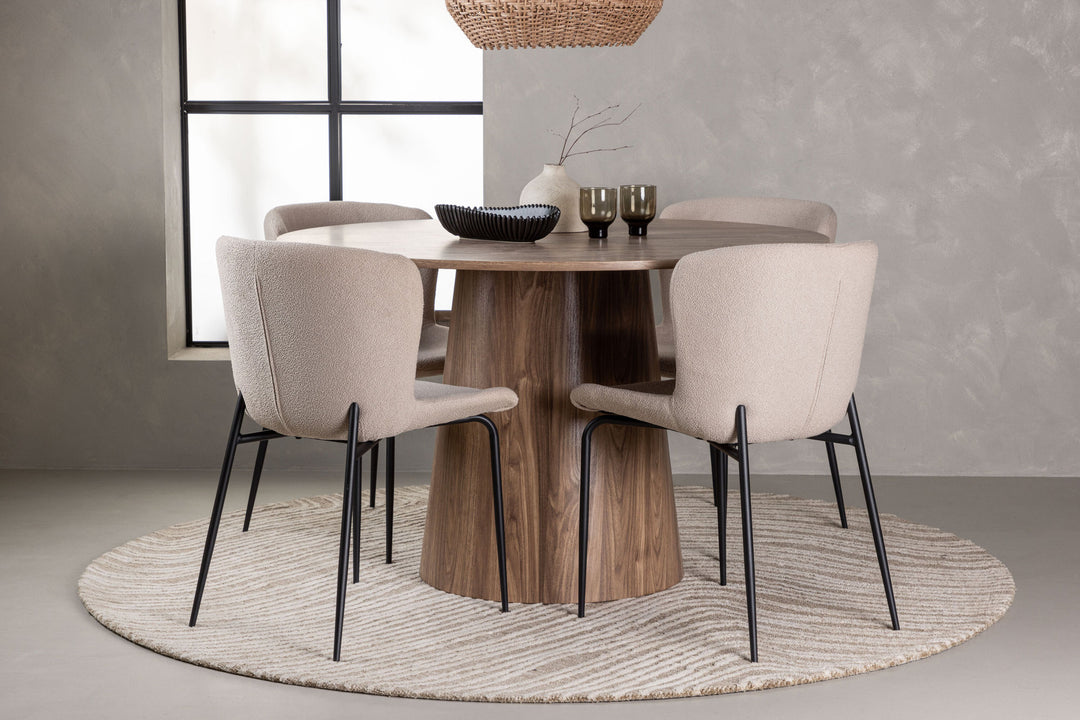 Venture Home Lanzo Dining Table φ120 - Natural / Natural MDF +Modesto Dining Chair - Beige / Beige Boucle _4
