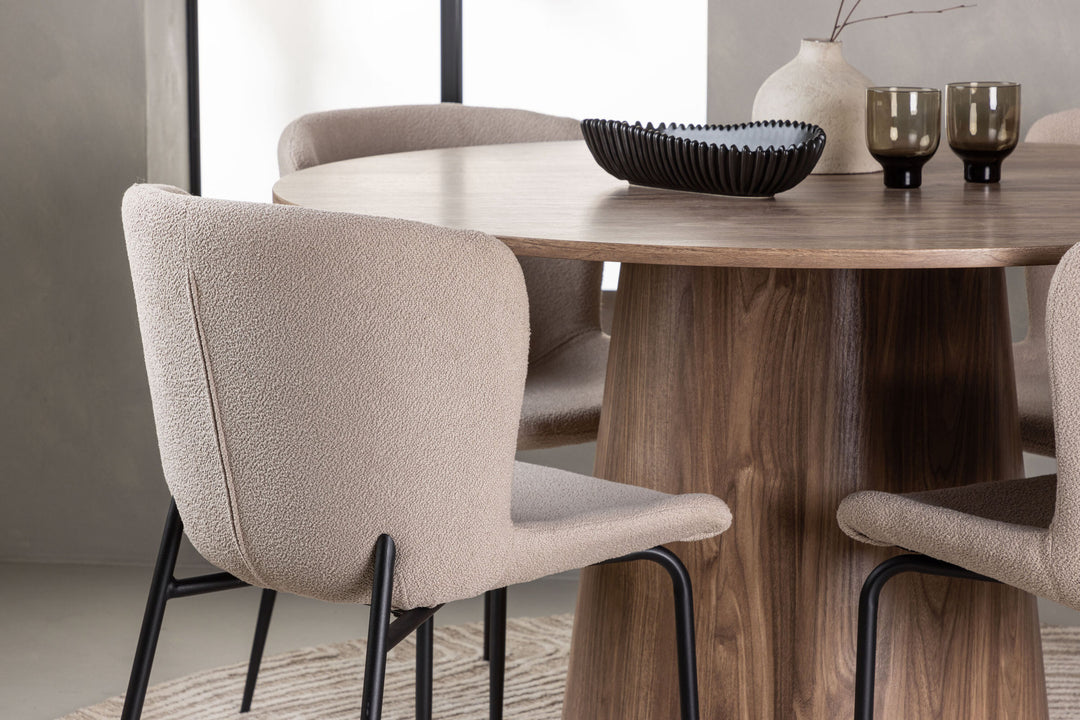 Venture Home Lanzo Dining Table φ120 - Natural / Natural MDF +Modesto Dining Chair - Beige / Beige Boucle _4