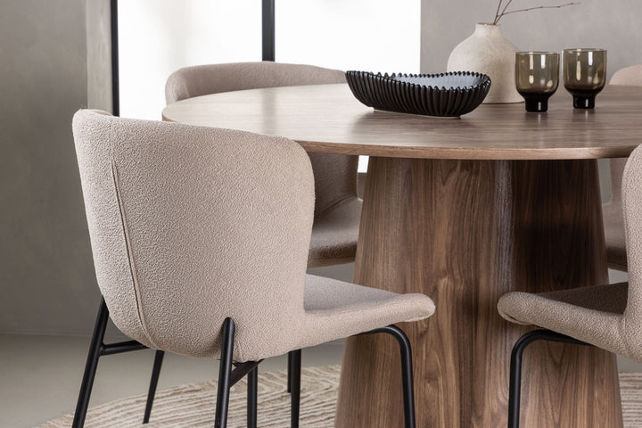 Venture Home Lanzo Dining Table φ120 - Natural / Natural MDF +Modesto Dining Chair - Beige / Beige Boucle _4