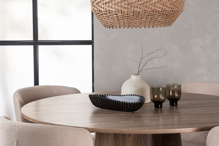Venture Home Lanzo Dining Table φ120 - Natural / Natural MDF +Modesto Dining Chair - Beige / Beige Boucle _4