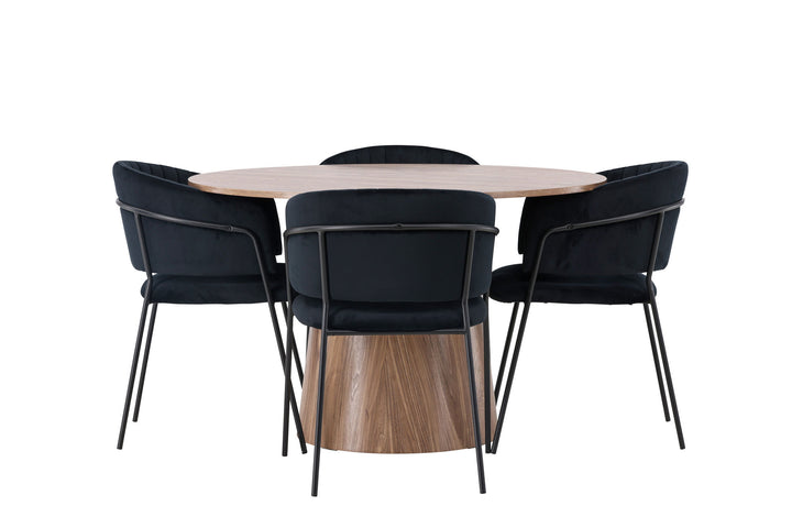 Venture Home Lanzo Dining Table φ120 - Natural / Natural MDF +Selma Dining Chair - Black / Black Velvet _4
