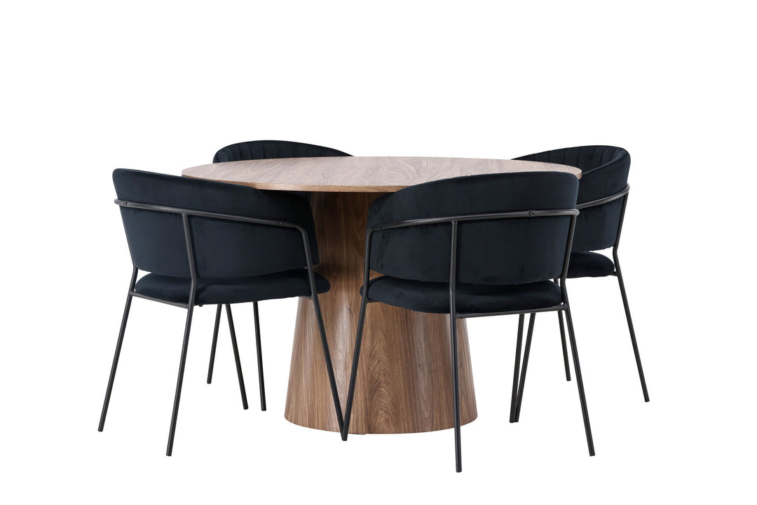 Venture Home Lanzo Dining Table φ120 - Natural / Natural MDF +Selma Dining Chair - Black / Black Velvet _4