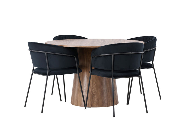 Venture Home Lanzo Dining Table φ120 - Natural / Natural MDF +Selma Dining Chair - Black / Black Velvet _4