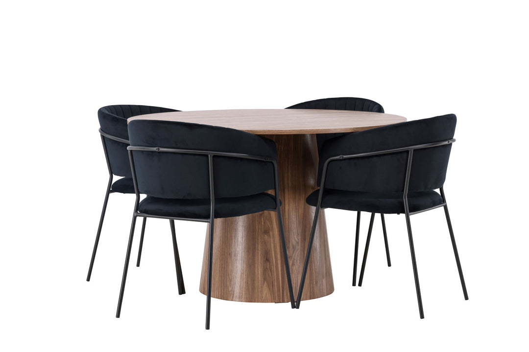 Venture Home Lanzo Dining Table φ120 - Natural / Natural MDF +Selma Dining Chair - Black / Black Velvet _4