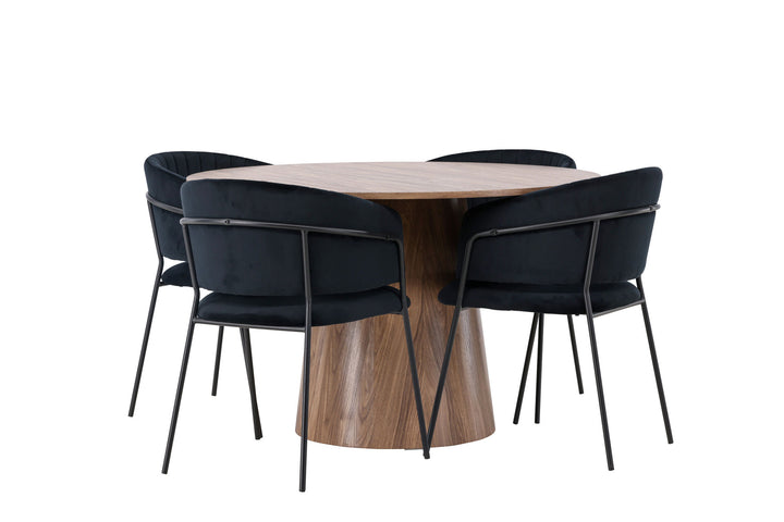 Venture Home Lanzo Dining Table φ120 - Natural / Natural MDF +Selma Dining Chair - Black / Black Velvet _4