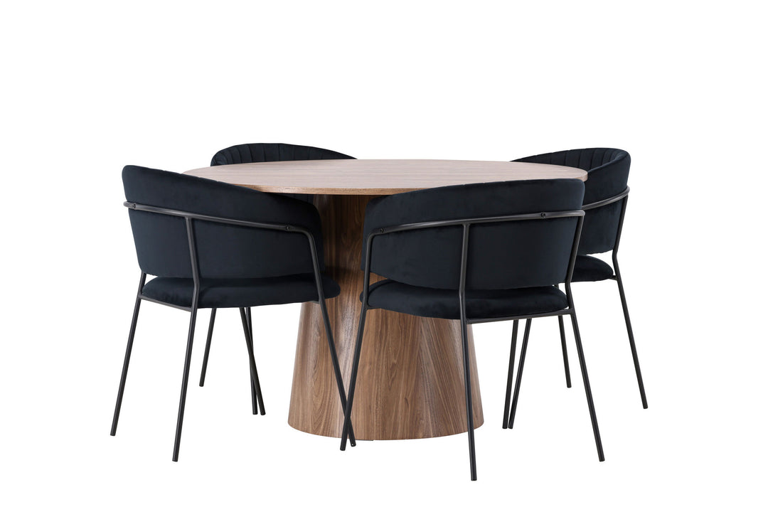 Venture Home Lanzo Dining Table φ120 - Natural / Natural MDF +Selma Dining Chair - Black / Black Velvet _4