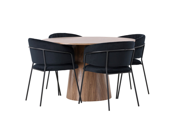 Venture Home Lanzo Dining Table φ120 - Natural / Natural MDF +Selma Dining Chair - Black / Black Velvet _4