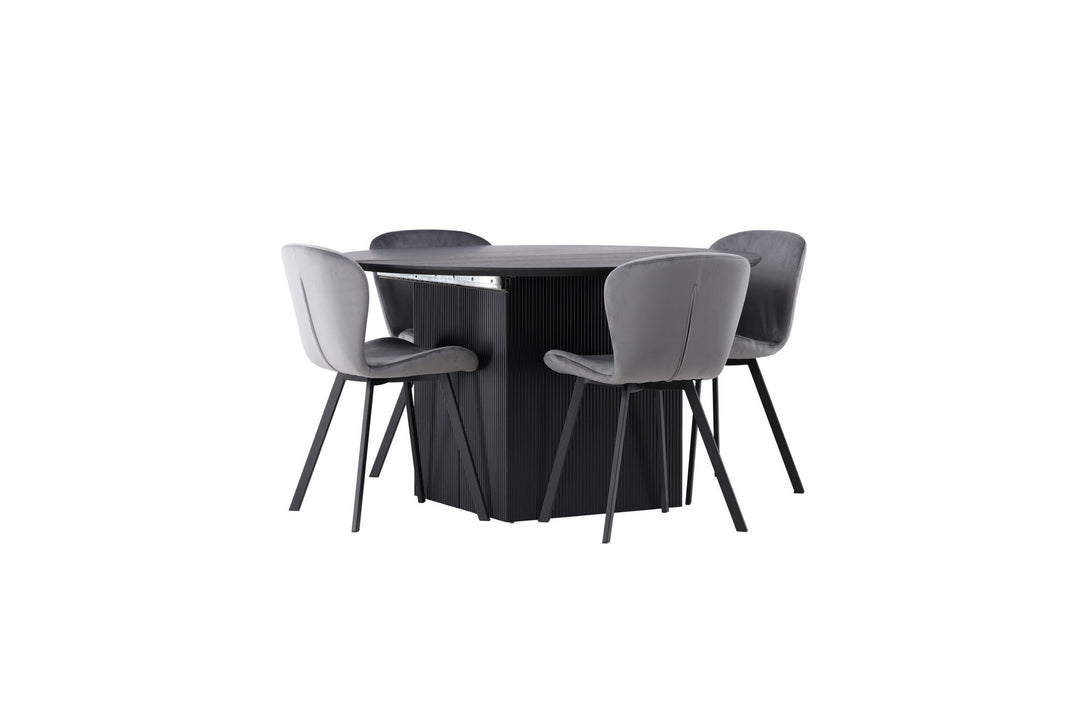 Venture Home Matilda Dining Table φ130 - Black / Black MDF with veneer +Lilja Dining Chair - Black / Dark grey Fabric _4