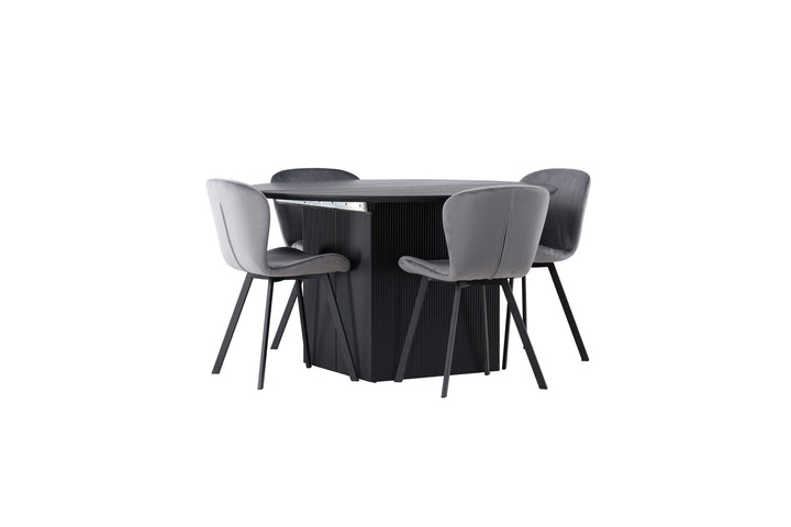 Venture Home Matilda Dining Table φ130 - Black / Black MDF with veneer +Lilja Dining Chair - Black / Dark grey Fabric _4