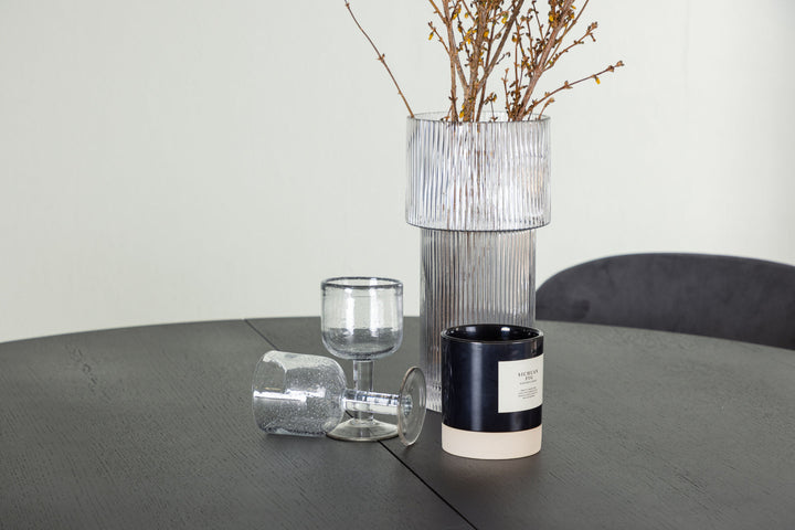 Venture Home Matilda Dining Table φ130 - Black / Black MDF with veneer +Lilja Dining Chair - Black / Dark grey Fabric _4