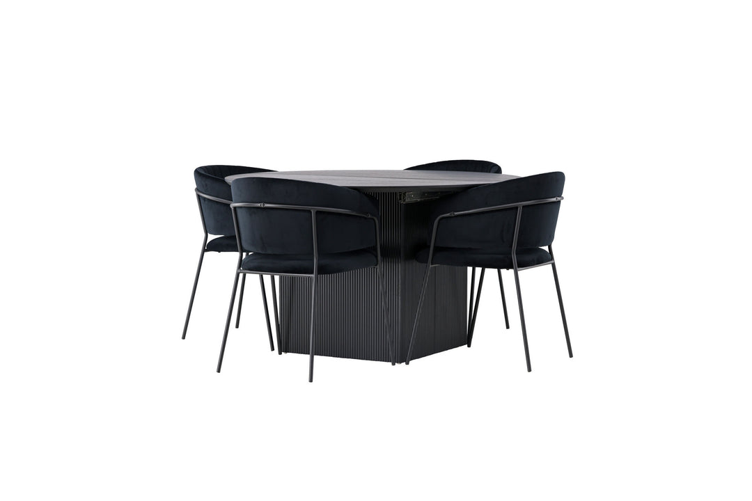 Venture Home Matilda Dining Table φ130 - Black / Black MDF with veneer +Selma Dining Chair - Black / Black Velvet _4