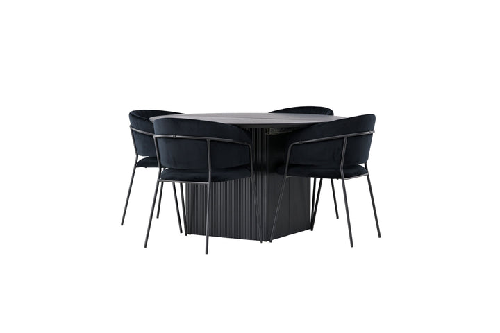Venture Home Matilda Dining Table φ130 - Black / Black MDF with veneer +Selma Dining Chair - Black / Black Velvet _4
