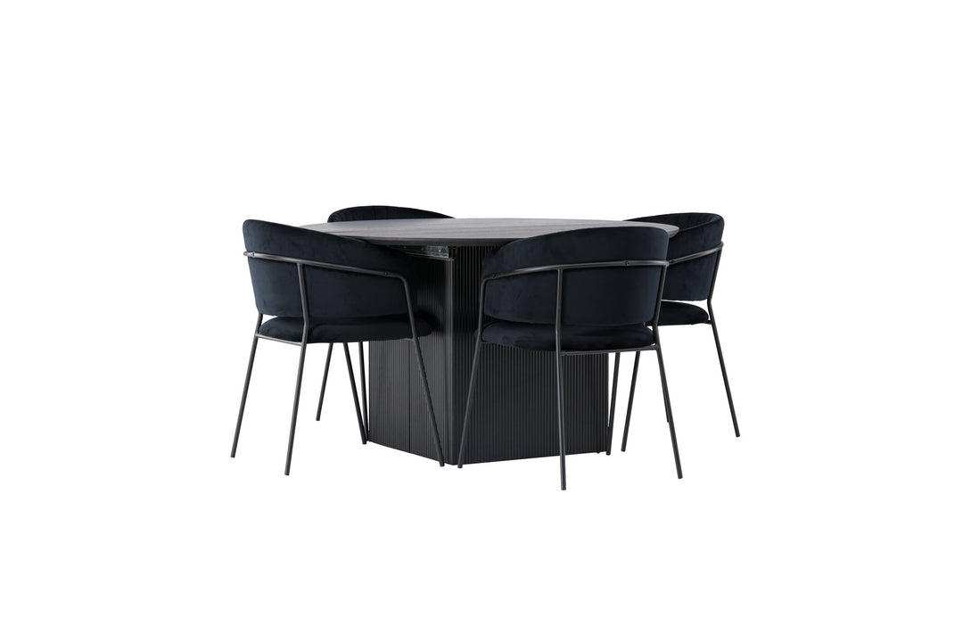 Venture Home Matilda Dining Table φ130 - Black / Black MDF with veneer +Selma Dining Chair - Black / Black Velvet _4