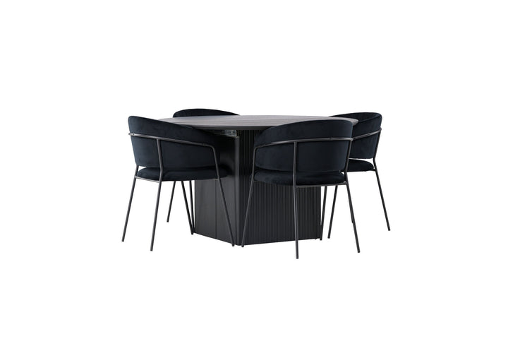Venture Home Matilda Dining Table φ130 - Black / Black MDF with veneer +Selma Dining Chair - Black / Black Velvet _4