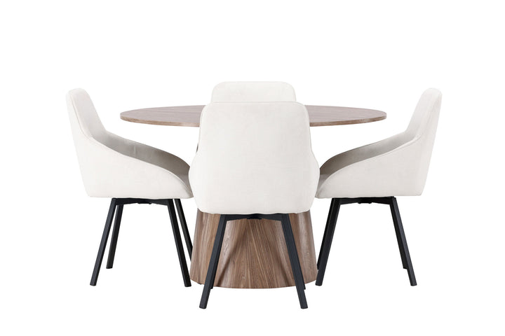 Venture Home Lanzo Dining Table φ120 - Natural / Natural MDF +Rosie Dining Chair - Black / Beige Fabric _4