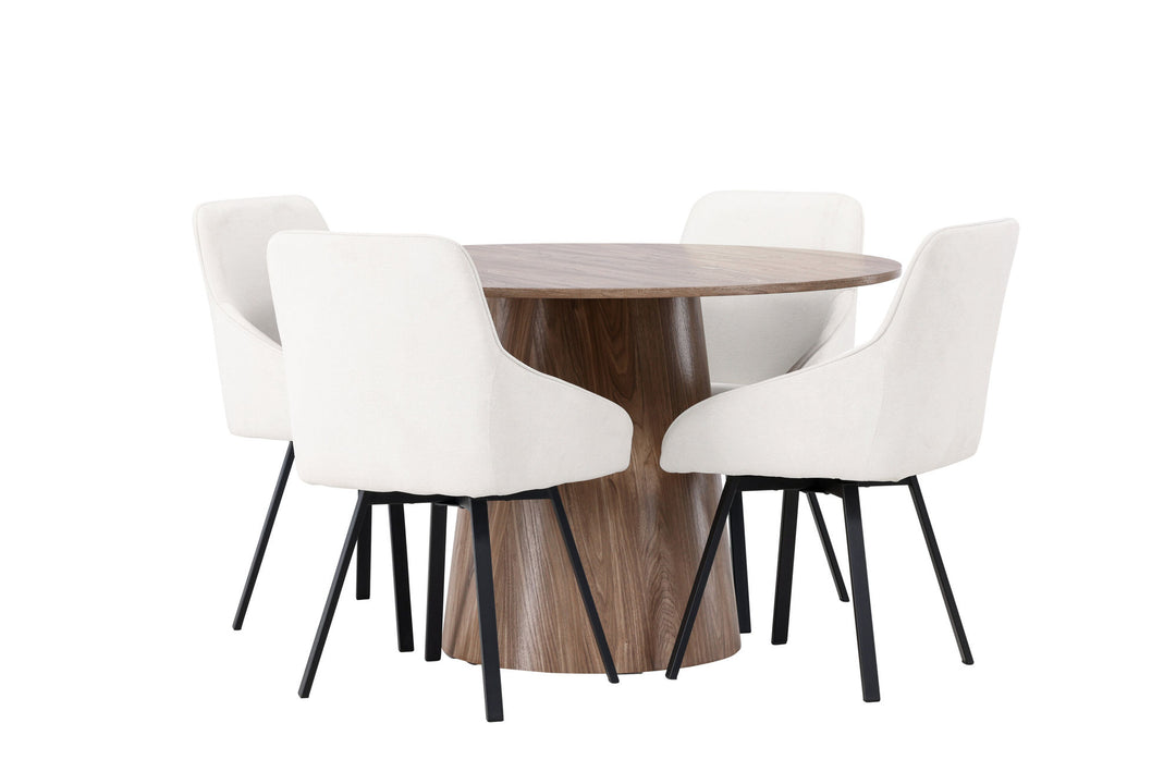 Venture Home Lanzo Dining Table φ120 - Natural / Natural MDF +Rosie Dining Chair - Black / Beige Fabric _4
