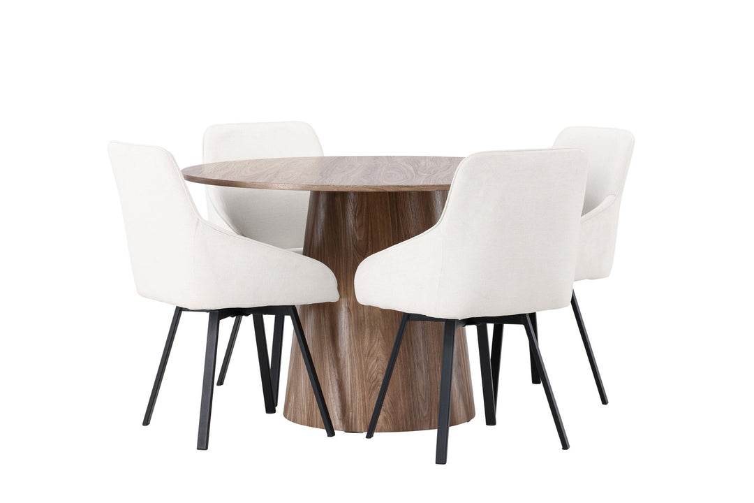 Venture Home Lanzo Dining Table φ120 - Natural / Natural MDF +Rosie Dining Chair - Black / Beige Fabric _4