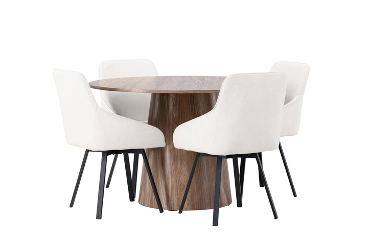Venture Home Lanzo Dining Table φ120 - Natural / Natural MDF +Rosie Dining Chair - Black / Beige Fabric _4