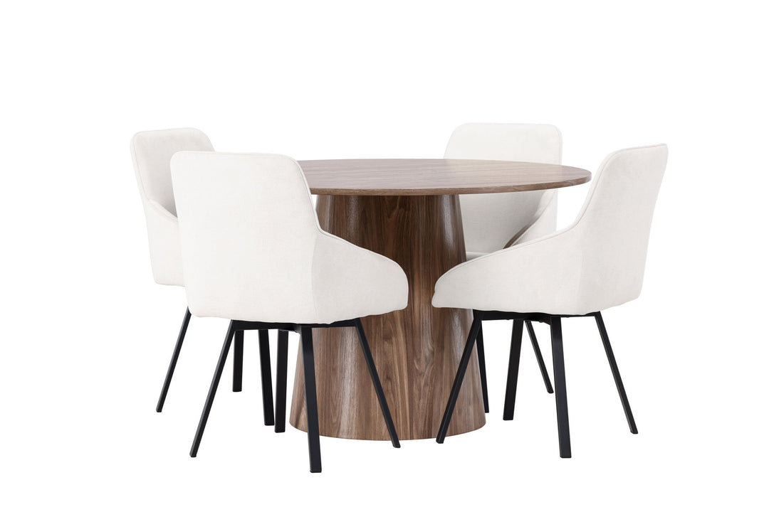 Venture Home Lanzo Dining Table φ120 - Natural / Natural MDF +Rosie Dining Chair - Black / Beige Fabric _4