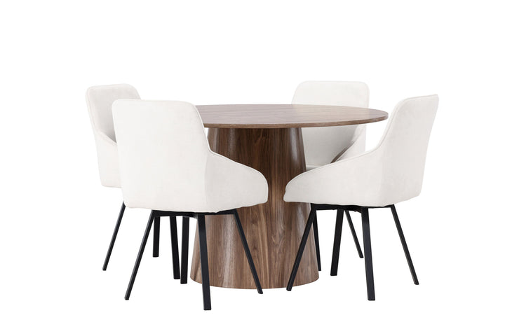 Venture Home Lanzo Dining Table φ120 - Natural / Natural MDF +Rosie Dining Chair - Black / Beige Fabric _4