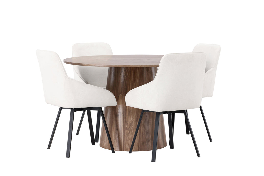 Venture Home Lanzo Dining Table φ120 - Natural / Natural MDF +Rosie Dining Chair - Black / Beige Fabric _4