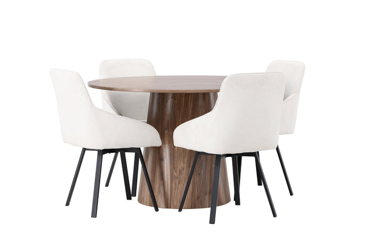 Venture Home Lanzo Dining Table φ120 - Natural / Natural MDF +Rosie Dining Chair - Black / Beige Fabric _4