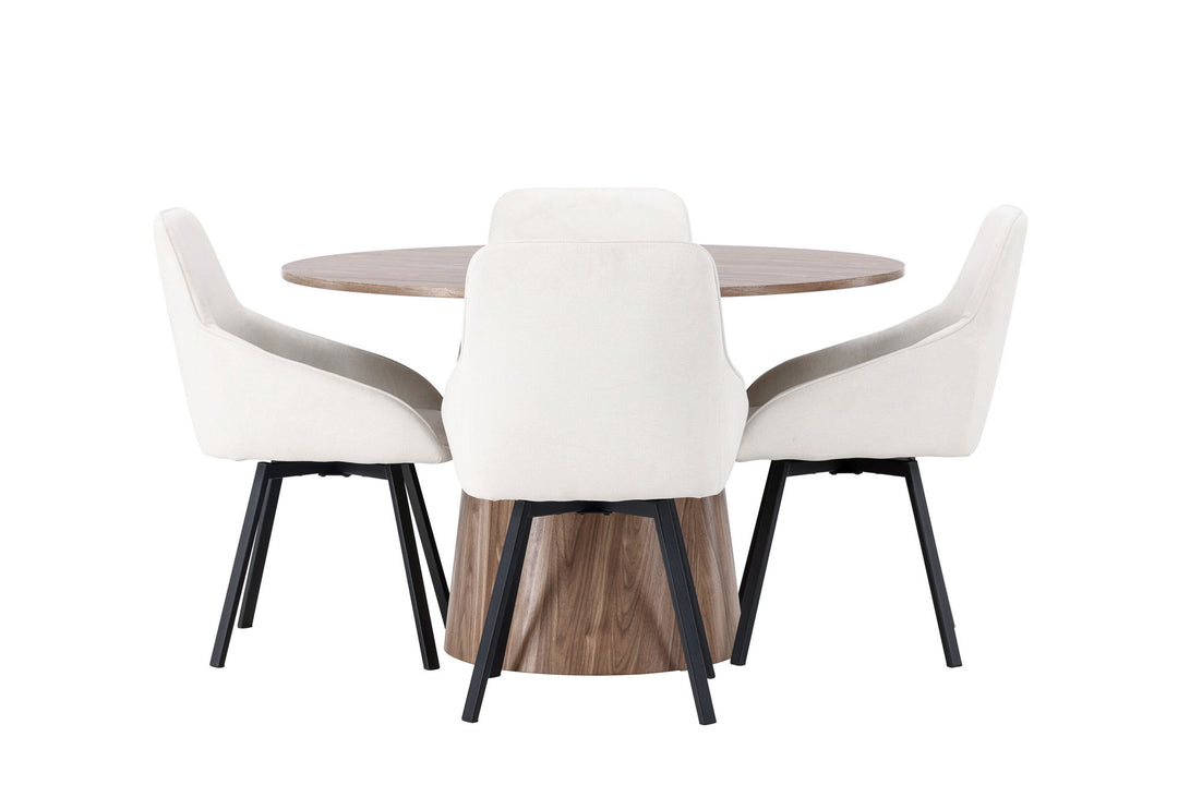 Venture Home Lanzo Dining Table φ120 - Natural / Natural MDF +Rosie Dining Chair - Black / Beige Fabric _4