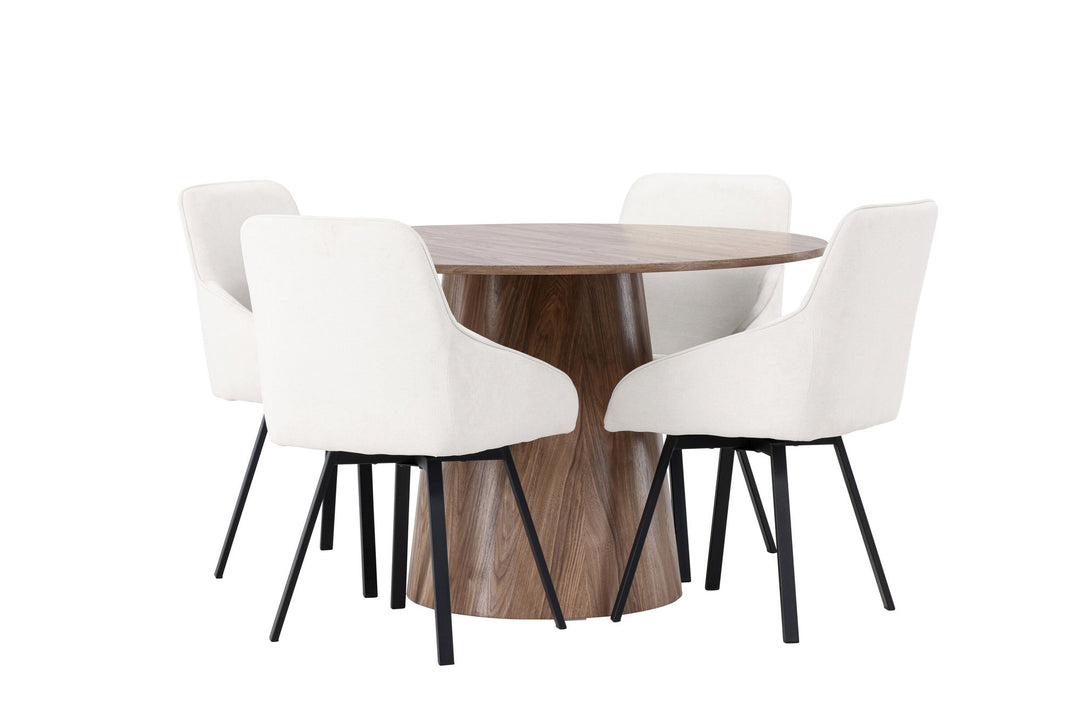 Venture Home Lanzo Dining Table φ120 - Natural / Natural MDF +Rosie Dining Chair - Black / Beige Fabric _4