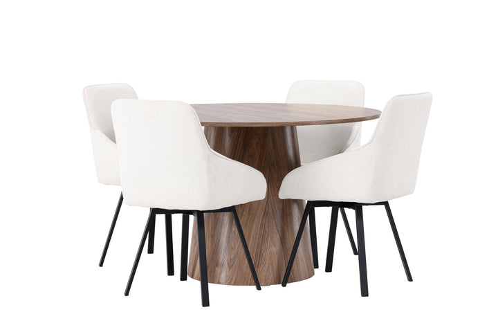 Venture Home Lanzo Dining Table φ120 - Natural / Natural MDF +Rosie Dining Chair - Black / Beige Fabric _4