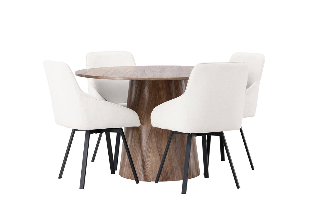 Venture Home Lanzo Dining Table φ120 - Natural / Natural MDF +Rosie Dining Chair - Black / Beige Fabric _4