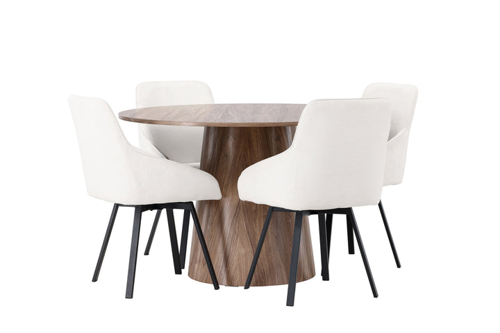 Venture Home Lanzo Dining Table φ120 - Natural / Natural MDF +Rosie Dining Chair - Black / Beige Fabric _4